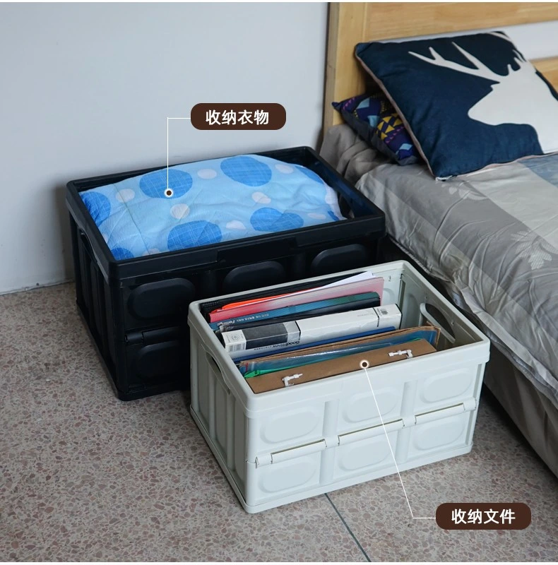 Foldable Transport Plastic Crate 425*285*235mm Folding Storage Basket Foldable Crates with Wooden Lids