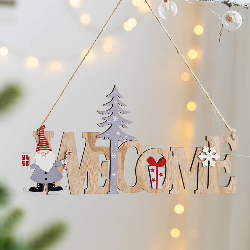 Christmas Wooden English Letter Card Christmas Tree Letter Card Pendant Old Man Elk Letter Card Christmas Decorations