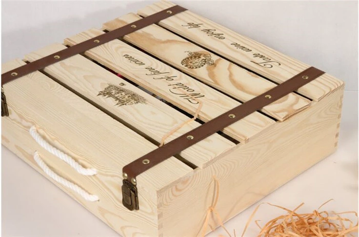 Unfinished Wooden Packaging Crate for Fruit, Wine