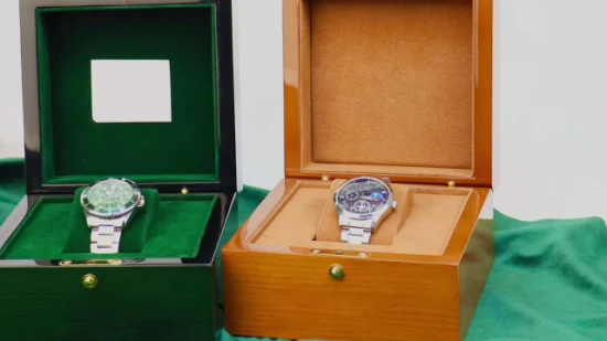 Scatola di immagazzinaggio per esposizione di orologi in velluto di legno con bottoni in metallo verde marrone con logo personalizzato all'ingrosso di fabbrica di stile più nuovo