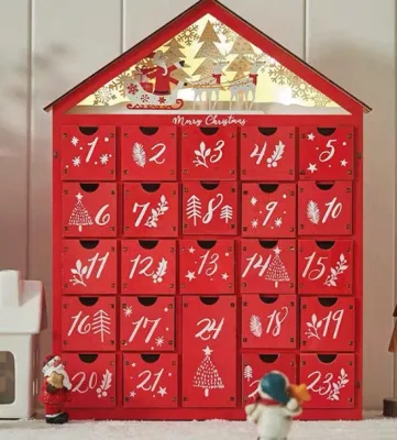Decorazione natalizia per interni, Babbo Natale e pupazzo di neve, calendario dell'avvento in legno